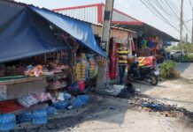 Pickup truck driver crashes into grocery store in Chonburi, blames wet road