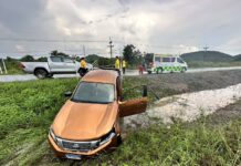 Twee mensen gewond na ongeval met pick-up in Sattahip, bestuurder wijt natte weg